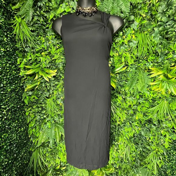 VTG HELENE BLAKE Dress Women Medium Black A line Sheath Knot Accent 1018 - Picture 2 of 7